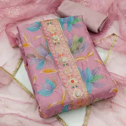 Ishin Embroidered Organza Unstitched Dress Material image 2