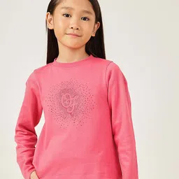 One Friday Girls Pink Knit Embellished Pure Cotton Round Neck Sweatshirt-picture-46