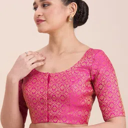 Studio Shringaar Ethnic Motifs Woven Design Round Neck Brocade Saree Blouse image 2