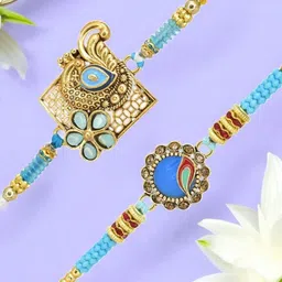 MEIRA JEWELLERY Set Of 2 Rakhi With Greeting Card & Roli Chawal image 2