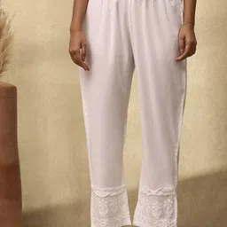 House of Chikankari Women Self Design Regular Fit Mid-Rise Trousers-image-3