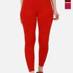 VANSIRI Women Pack Of 3 Slim-Fit Mid-Rise Pure Cotton Ankle-Length Leggings-image-69