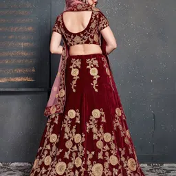 ODETTE Embroidered Sequinned Velvet Semi-Stitched Lehenga & Blouse With Dupatta image 5
