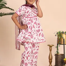 Cutiekins Girls Floral Printed V-Neck Gotta Patti A-Line Kurta With Sharara & Dupatta image 5