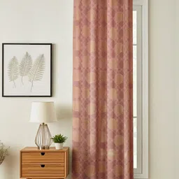 GEET CREATIONS Pink & Gold Floral Printed Room Darkening Velvet Long Door Curtains-image-45