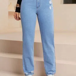 BAESD Women Comfort Relaxed Fit Mid-Rise Low Distress Stretchable Jeans-image-2