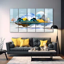 The Castle Decor Blue & Brown 5 Piece Wood Other Wall Paintings-picture-15