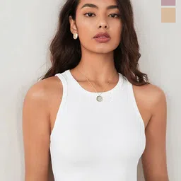 BAESD Women Pack of 3 Round Neck Ribbed Tank Crop Top-image-73