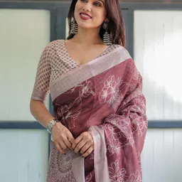 ALMAARI FASHION Floral Pure Linen Banarasi Saree image 5