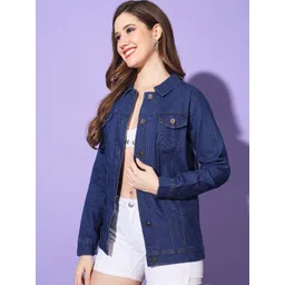 DIMPY GARMENTS Women Lightweight Longline Denim Jacket with Patchwork image 3