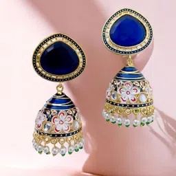 TISHUL JEWELS Gold-Plated Artificial Stones Studded and Beaded Dome Shaped Drop Earrings-picture-39