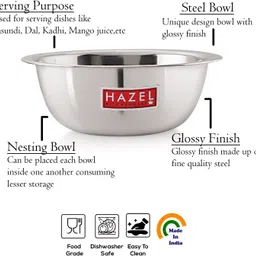 hazel Stainless Steel Mixing Bowl Steel Mixing Bowl For Cake Batter Big Size For Baking 1500 ml to 2730 ml image 3