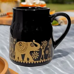 MITHILA Handicrafts Black & Gold-Toned Printed Ceramic Glossy Mugs Set of Cups and Mugs image 5