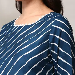 Anouk Blue Leheriya Printed Round Neck Straight Kurta with Trousers & Dupatta image 3