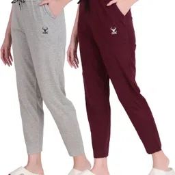 gaa Pack of 2 Women Solid Grey, Maroon Track Pants-picture-23