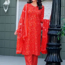 HERE&NOW Women Ethnic Motifs Printed Regular Kurta with Trousers & With Dupatta image 5
