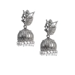 Shining Jewel - By Shivansh Matte Silver Plated Oxidised Beaded Dome Shaped Jhumkas-picture-29