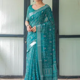 ALMAARI FASHION Ethnic Motifs Pure Linen Banarasi Saree image 3