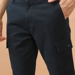 highlander Men Regular Fit Dark Blue Pure Cotton Trousers image 5