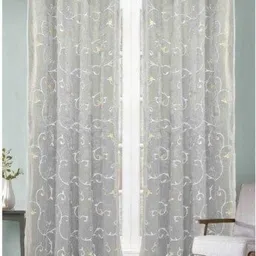 Aura Grey 2 Pieces Floral Embroidered Velvet Long Door Curtains-picture-28