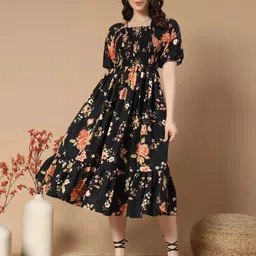 Women Fit and Flare Black Midi/Calf Length Dress-image-72
