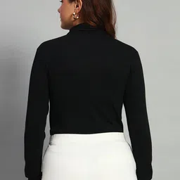 black blink Women Self Design High Neck Black Sweater image 2