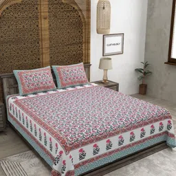 CLOTHOLOGY Green & White Floral 180 TC King Bedsheet with 2 Pillow Covers-picture-11