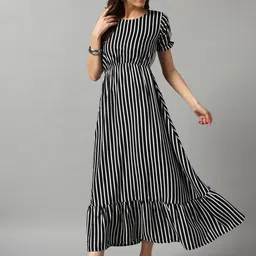 Raiyani Fashion Women Striped Printed Fit and Flare Midi Dress-image-89