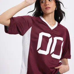 glitchez Sporty Varsity Print Perforated Oversized Tshirt-picture-21