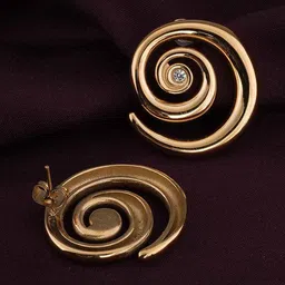 PALMONAS 18KT Gold Plated Stainless Steel Cubic Zirconia Studded Cosmic Swirl Studs image 3