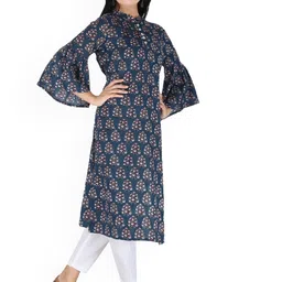 Neelokurti Women Floral Printed Flared Sleeves Thread Work Kurta image 4