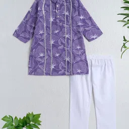 The Magic Wand Girls Floral Printed Regular Pure Cotton Kurta with Trousers-picture-30