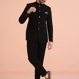 KISAH Men Black Classic Jodhpuri Bandhgala Set With Trousers-image-32