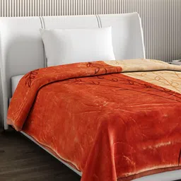 Monte Carlo Orange & Cream Floral Heavy Winter Single Bed Blanket 951 GSM image 3