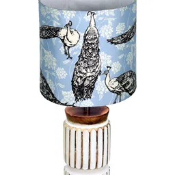 Homesake Blue Printed Cylinder Shaped Cotton Contemporary Table Lamp with Bulb image 4