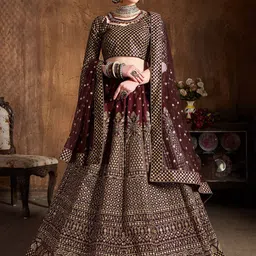 ETHNIC PLUS Embroidered Sequinned Semi-Stitched Silk Lehenga & Unstitched Blouse & Dupatta-picture-26