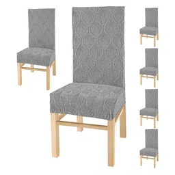 Yellow Weaves Set Of 6 Grey Textured Jacquard Stretchable Chair Covers-picture-42