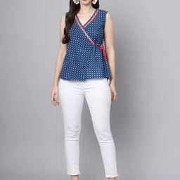 JAPER KURTI Women Polka Dot Printed Wrap Style Top image 3