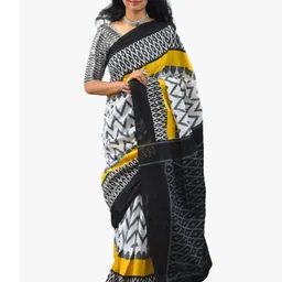 TROPWEAR Ethnic Motifs Block Print Pure Cotton Saree-image-92