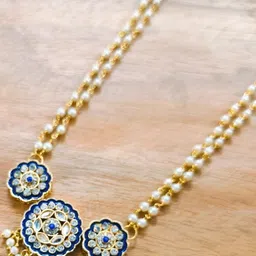 eeooaa Blue & Gold-Plated Brass Artificial Stones and Beads Jewellery Set image 3