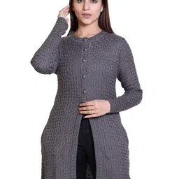 Varenyam Women Cable Knit Longline Cardigan-image-60