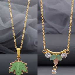 Birado Jewellery Set Of 2 Stainless Steel Gold-Plated Artificial Stones Studded Necklace-image-94