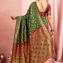 SANISA Woven Design Zari Silk Blend Handloom Saree image 4