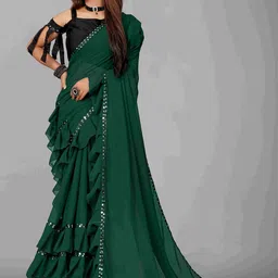 Flip The Style Sequinned Ruffles Pure Georgette Saree-image-71