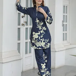 LIPS CROWN Printed Mandarin Collar Long Sleeves Tunic With Trousers-picture-29