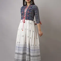 Jaipurite Women Print Maxi Ethnic Fit and Flare Dresses With Jacket image 5
