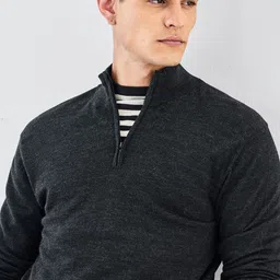 Snitch Men Self Design High Neck Woollen Long Sleeves Pullover image 4