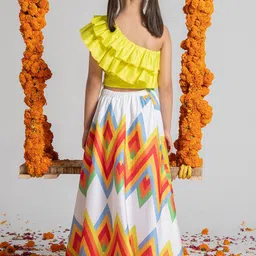 SPUNKIES One Shoulder Frill Top with Multicolor Printed Skirt image 4