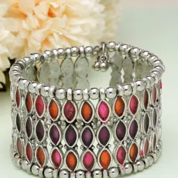 Moedbuille Silver-Plated Meenakari Work Antique Afghan Design Cuff Bracelet image 1