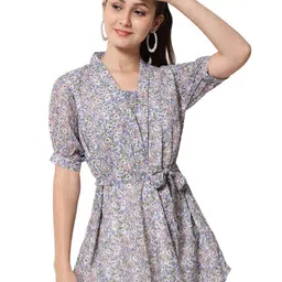 ANGOORI FASHION Floral Print Puff Sleeve Georgette Top-image-23